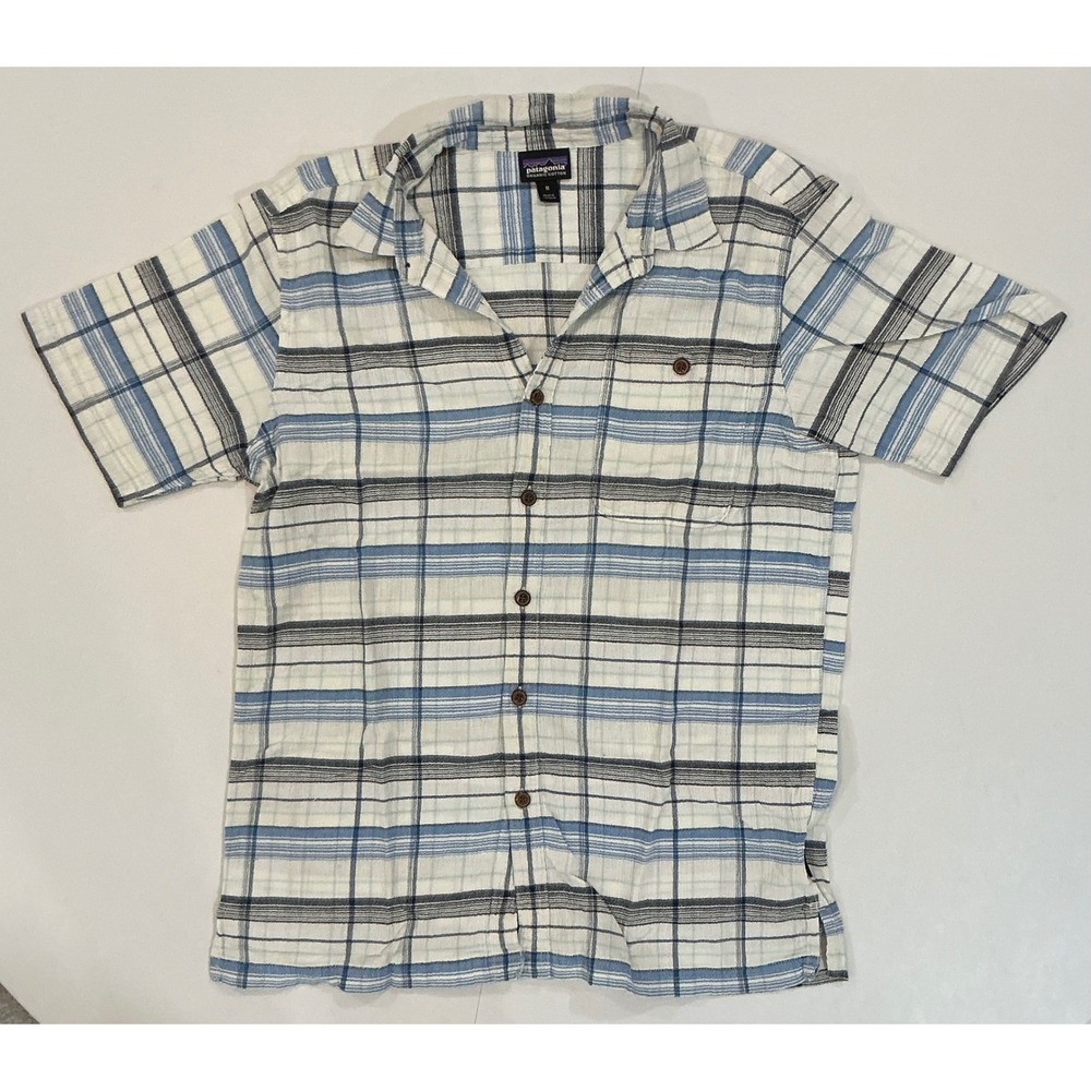 Patagonia‎ Blue Plaid Organic Cotton Short Sleeve Shirt  Gorpcore Summer Mens M